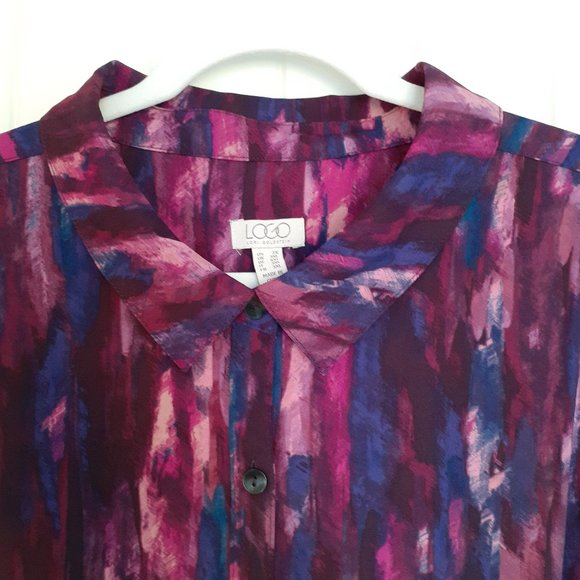NEW LOGO Stretch Woven Button Front Blouse Purple Blue Size 2X - Picture 4 of 11